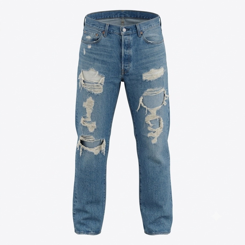 Levis 501 Original Fit Mens Button Fly Distressed Destroyed Ripped Jeans 34x32